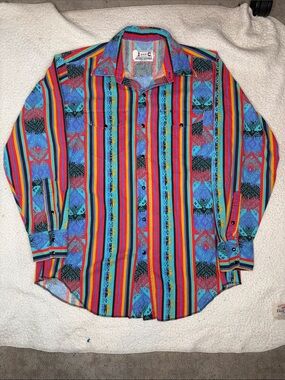 Vintage H Bar C California Ranchwear Colorful Aztec Pearl Snap shirt: Size 16 34